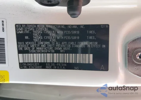 2017 Toyota Sienna Se z USA, uszkodzony, nr VIN 5TDXZ3DC9HS814196